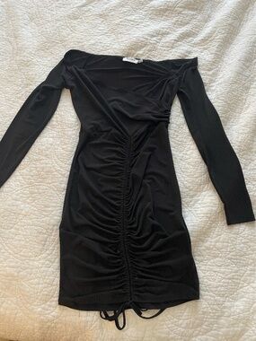 Ruched Off-Shoulder Long-Sleeve Little Black Bodycon Dress